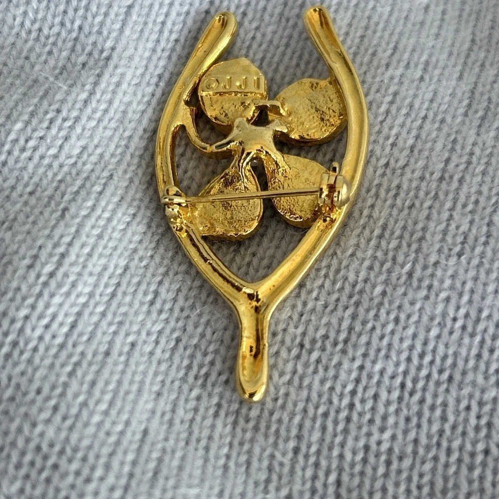 Vtg JJ‎ Jonette Jewelry Four Leaf Good Luck Clover Shamrock Brooch Pin Enameled